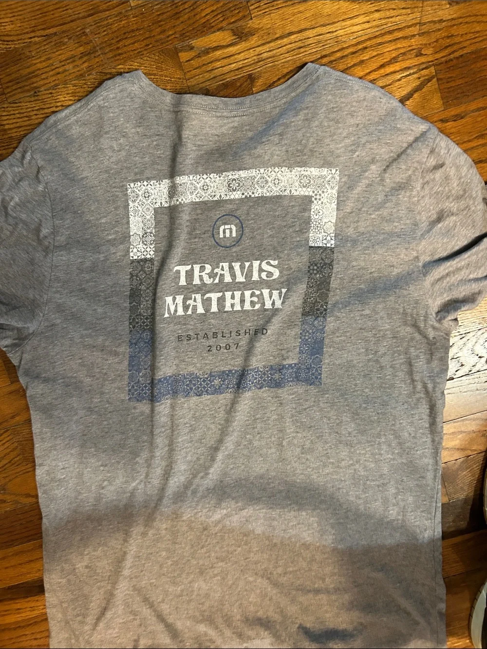 Travis Mathew Heather Gray Short Sleeve Crew Tee with Chest Square Logo - Picture 4 of 4